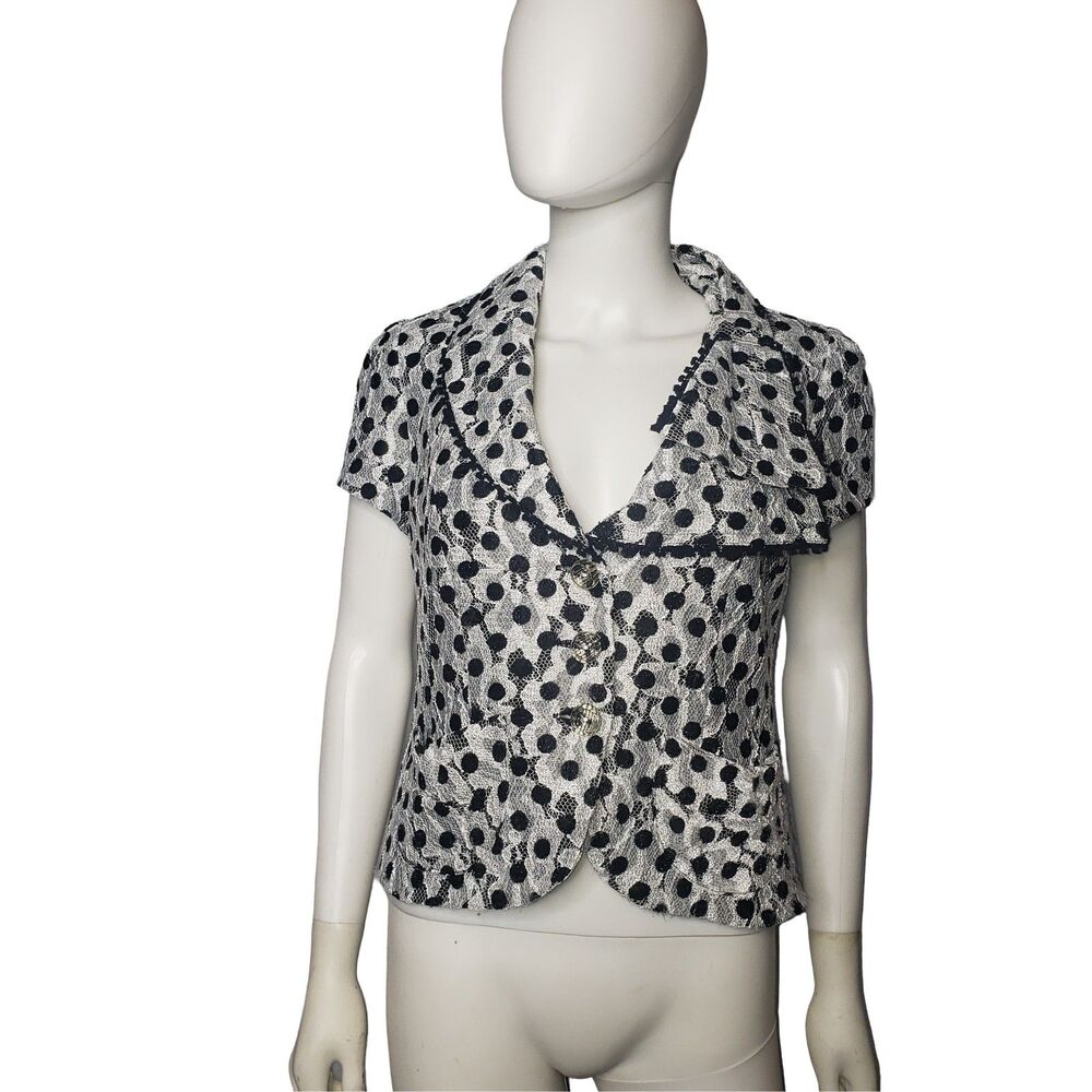 ALBERTO MAKALI Black and Silver Lace Blouse Womens Size Medium - Picture 7 of 7
